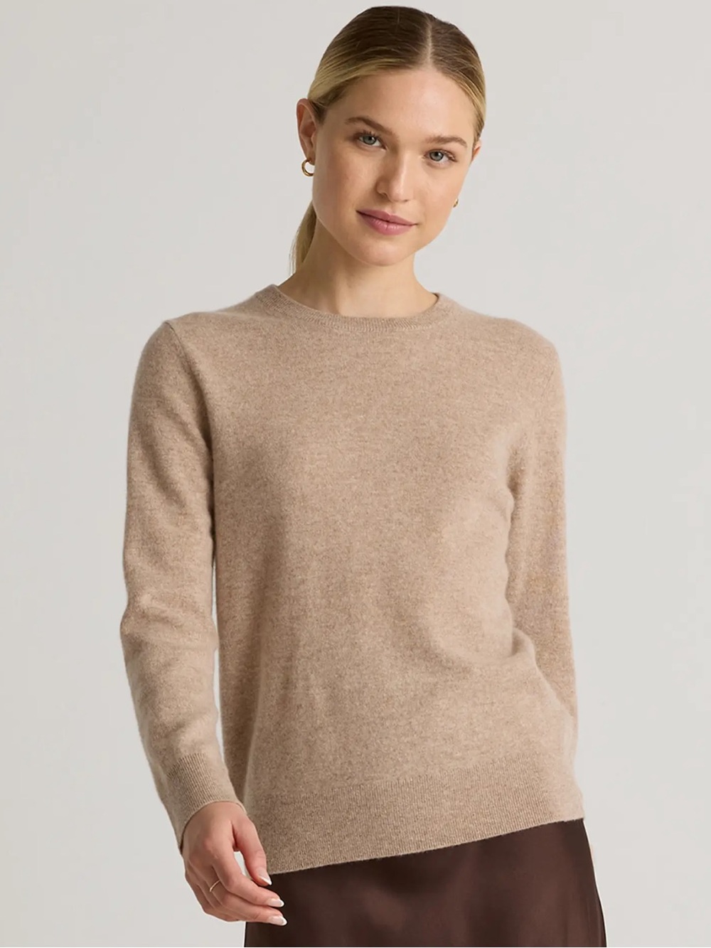 Quince Mongolian Cashmere Crewneck Oatmeal Tan Beige Brown Sweater Size Large